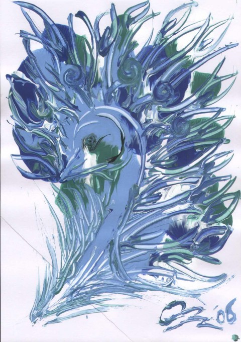 olivier-jamin-painting-Blue Peacock