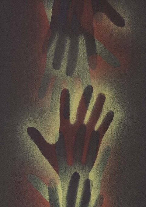 'Reach my hands'. Stencil graphic